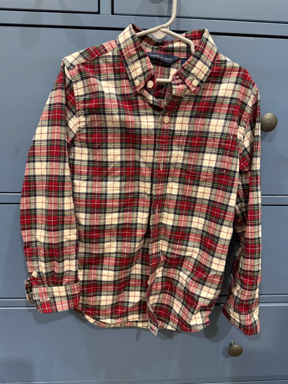 Janie and Jack Red, Green & Cream Tartan Button-Down Shirt